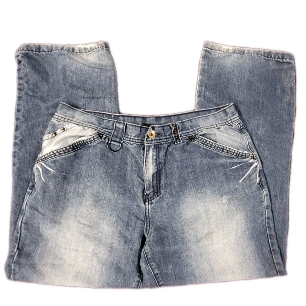 Y2K Ak:cess Premium Denim Jeans Mens VTG Studs Embroidered 38x32